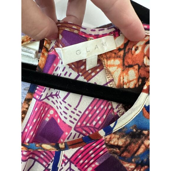 GLAM Women's sz L Boho Tie Dye Printed Dress Slit Sleeve V Faux Wrap - Picture 6 of 6